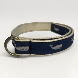 YRI Ribbon Belt Whale Cotton Canvas 28-32" Waist XS Nautical Brass Buckle Preppy